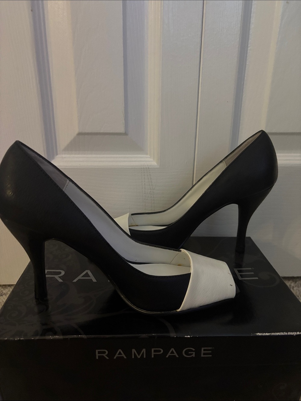 Rampage Black and White Peep Toe Stiletto Pumps